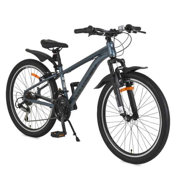 Bicicleta copii Byox Whizzy Gray 24 inch, 8-12 ani, 21 viteze Shimano, suspensie fata, frane aluminiu