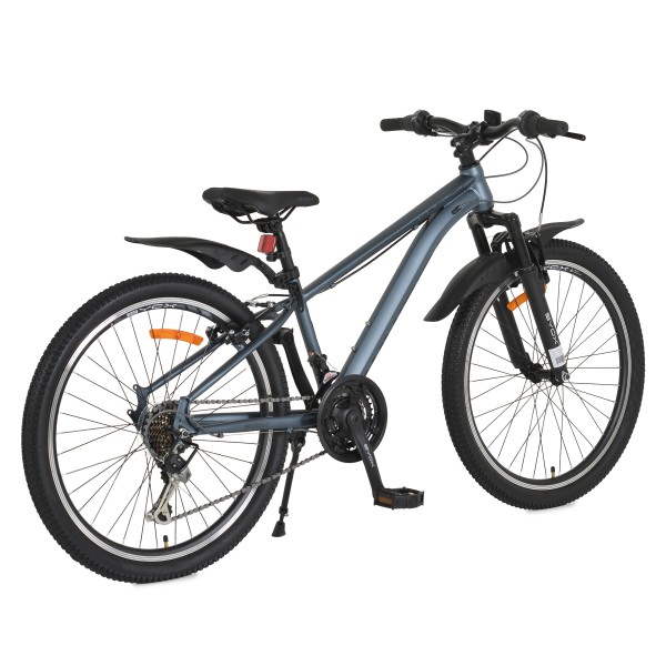 Bicicleta copii Byox Whizzy Gray 24 inch, 8-12 ani, 21 viteze Shimano, suspensie fata, frane aluminiu