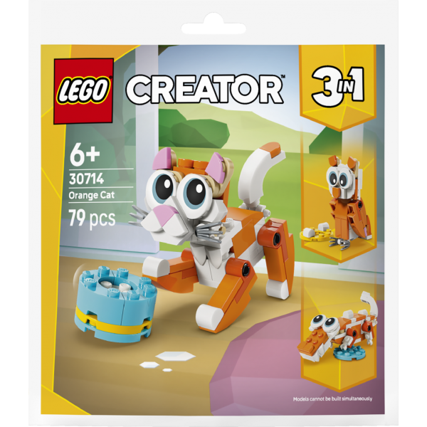 Set constructie LEGO Creator 3 in 1 pisica portocalie 30714 79 piese 3 modele animale + 6 ani