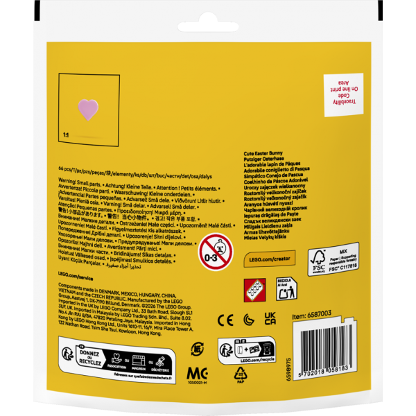 Set constructie LEGO Creator Iepuras Paste 30716 66 piese figurina animale + 6 ani