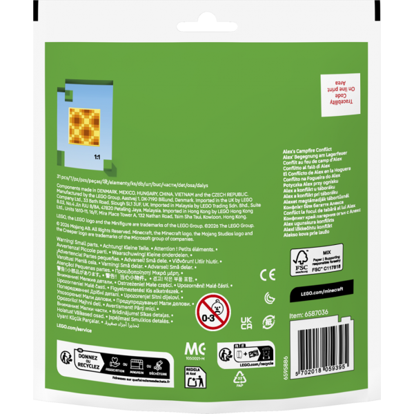 Set constructie LEGO Minecraft conflict foc tabara Alex 30732 31 piese cu figurine + 6 ani