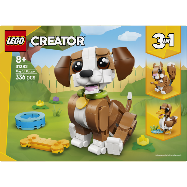 Set construcție LEGO Creator 3 în 1 Cățeluș Jucăuș, 336 piese, 3 modele animale, 8+ ani