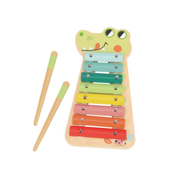 Xilofon din Lemn Tooky Toy, 8 Clape Colorate, Placaj și Lemn de Ienupăr, 18 Luni+