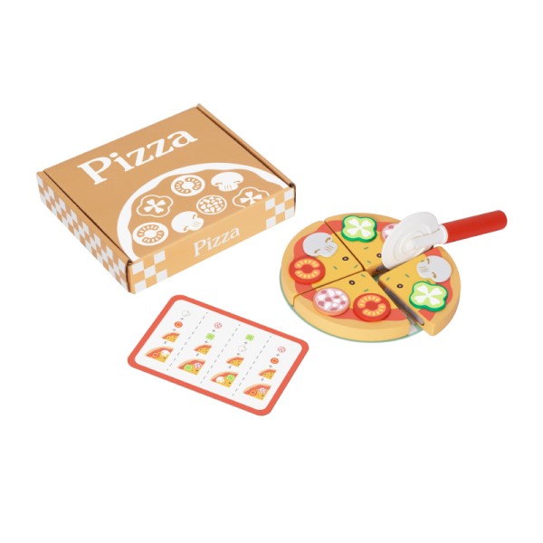 Set Pizza din Lemn Hi Pando, Joc de Rol, 4 Felii Velcro, Legume + Cuțit + Meniu Incluse, 3 Ani+