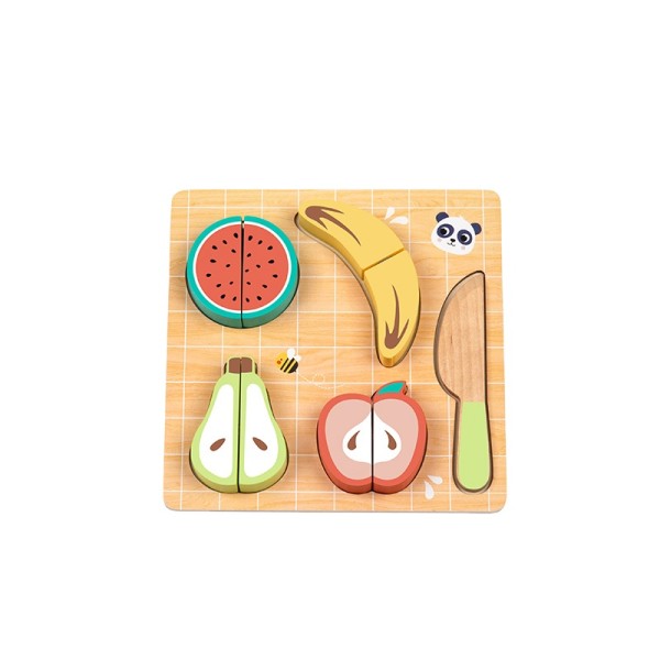 Set Tăiat Fructe din Lemn Hi Pando, 4 Fructe cu Velcro, Tocător + Cuțit, 10 Piese, 12 Luni+