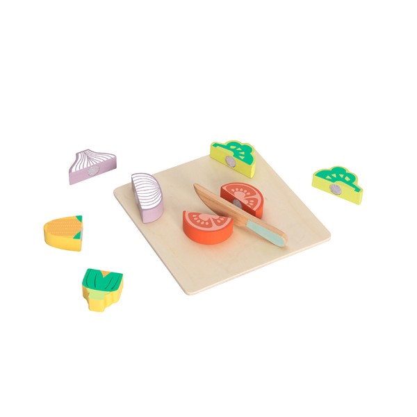 Pachet Set Tăiat Fructe + Set Tăiat Legume din Lemn Hi Pando, 20 Piese, Velcro, 12 Luni+