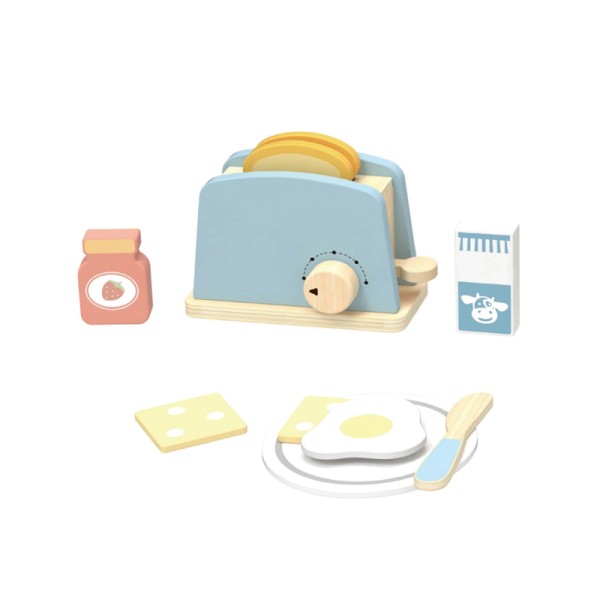 Set Prăjitor de Pâine din Lemn Hi Pando, 10 Piese, Mecanism Pop-Up, Mic Dejun Imaginar, 3 Ani+