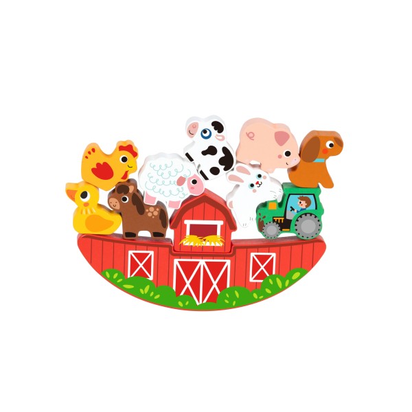 Joc Puzzle și Echilibru 2în1 din Lemn Hi Pando, Fermă cu Animale, Tractor și Hambar, 3 Ani+