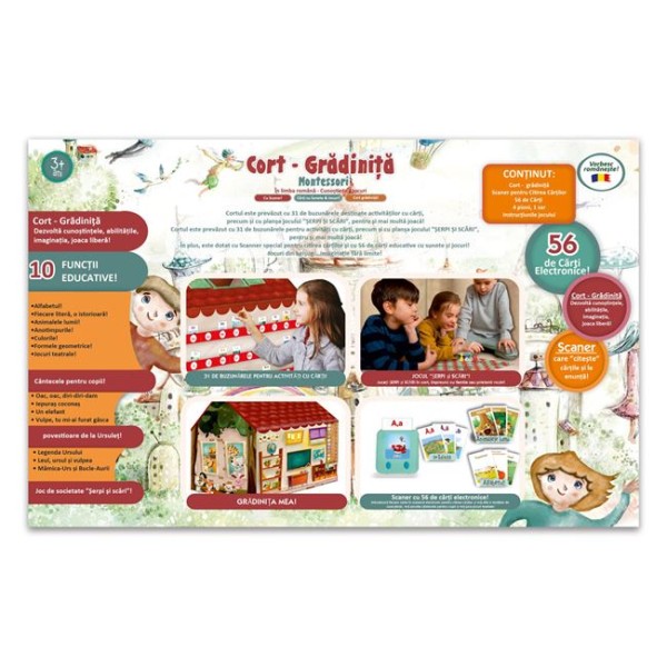 Cort de joaca, Gradinita Montessori,Functii Educative 10,Cantece si Povesti,scaner cu 56 carti electronice 100 x 110 x 70 cm,Varsta 3+