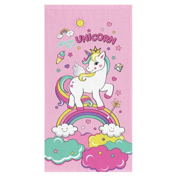 Prosop Plaja Copii Unicorn din Bumbac, Roz 70x140cm