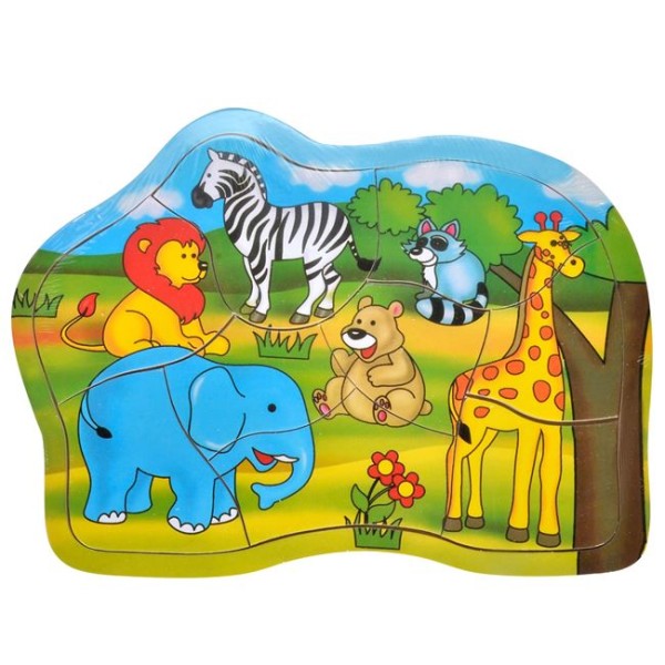 Puzzle din Lemn Animale Jungla, 9 Piese, Multicolor, 17x23cm, Varsta 3+ Ani