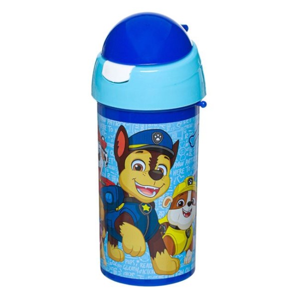 Sticla Apa din Plastic pentru Copii, Pop Up cu pai, Paw Patrol, Albastru , 7x19cm, 500 ml