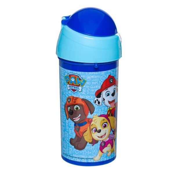 Sticla Apa din Plastic pentru Copii, Pop Up cu pai, Paw Patrol, Albastru , 7x19cm, 500 ml