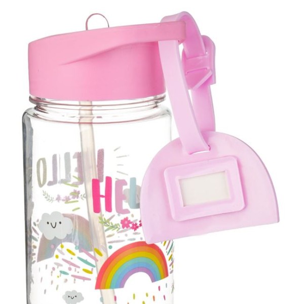 Sticla de Apa Copii cu Eticheta si Pop Up Roz Rainbow, 7x16.5cm, 440ml