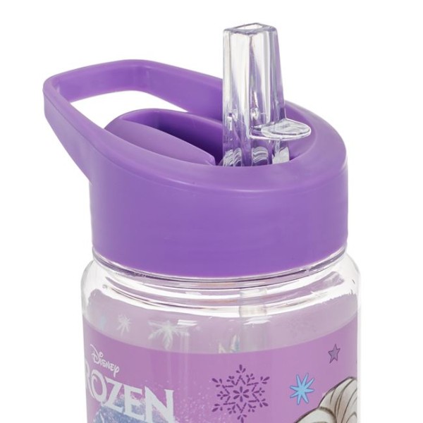 Sticla Apa Copii din Plastic cu Flip Top si Maner Inelar, Frozen Mov, 6.5x21.5cm, 650 ml