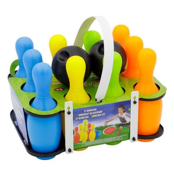 Set Bowling Popice Copii, 10 Popice si 2 Mingi ,Multicolor 28x21x25cm,Varsta 3 Ani +