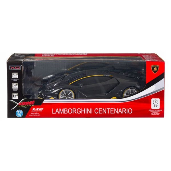 Masina cu Telecomanda Volan si Lumini Led, Marca Lamborghini Centenario, Negru cu Galben  53x23.5x20 cm, Varsta 8 Ani +