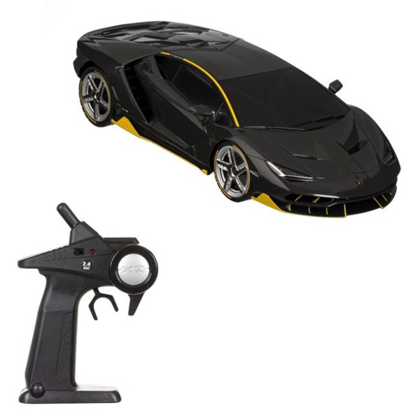 Masina cu Telecomanda Volan si Lumini Led, Marca Lamborghini Centenario, Negru cu Galben  53x23.5x20 cm, Varsta 8 Ani +